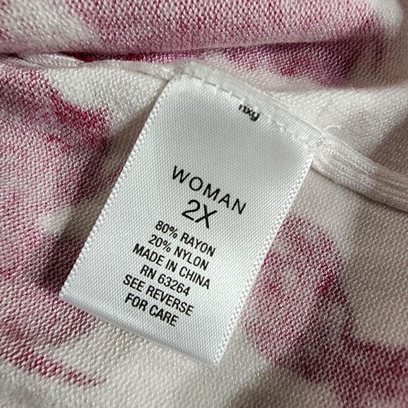 Roz & Ali Womens Cardigan Sweater Size 2X White Pink Floral Button Up 3/4 Sleeve - Picture 8 of 9